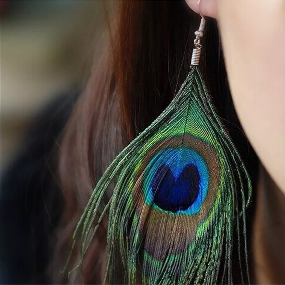 🦚LAST 1! Peacock Statement Earrings 🦚 - Picture 4 of 8